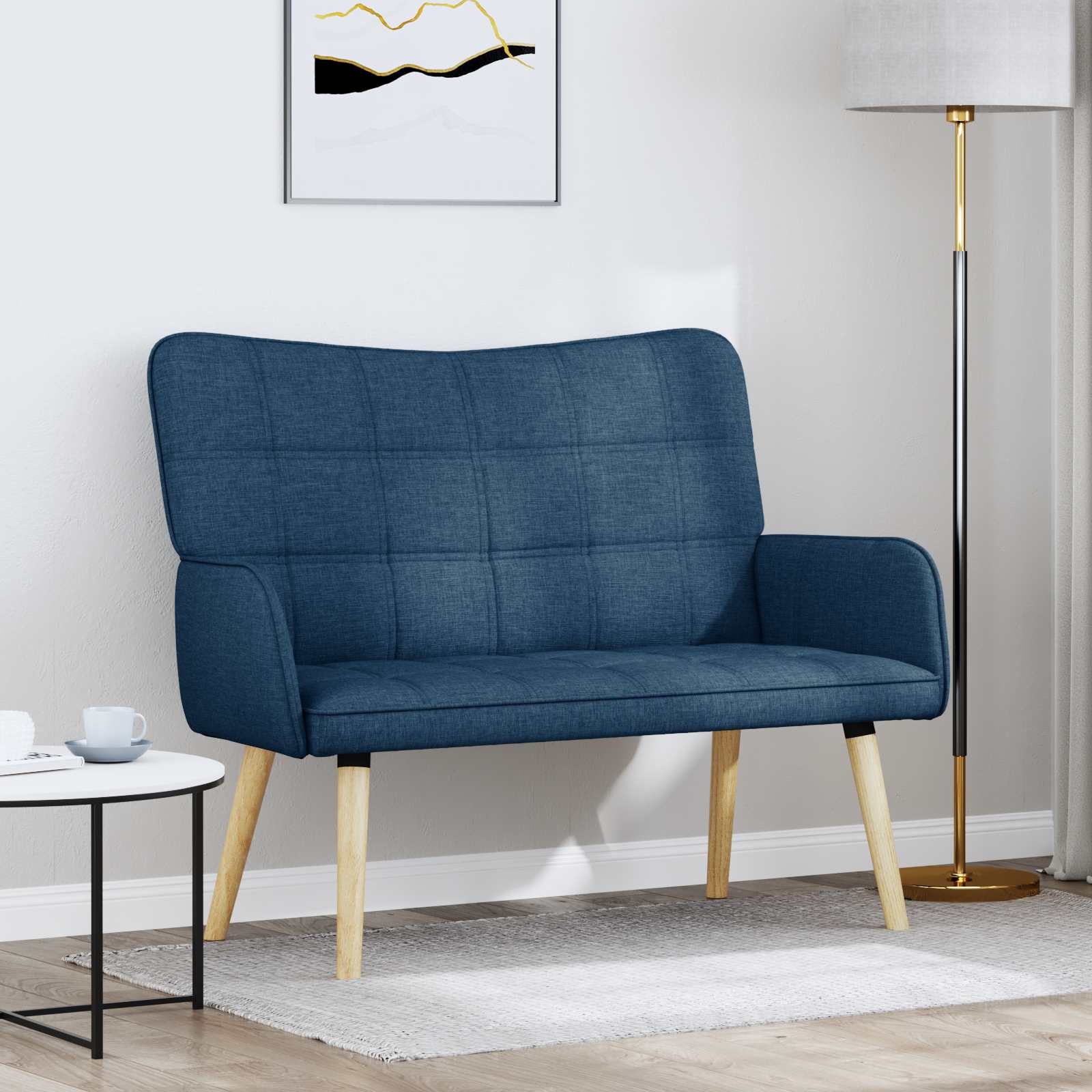 Sofa A Due Posti Blu 115 X 61 X 87 Cm Tessuto