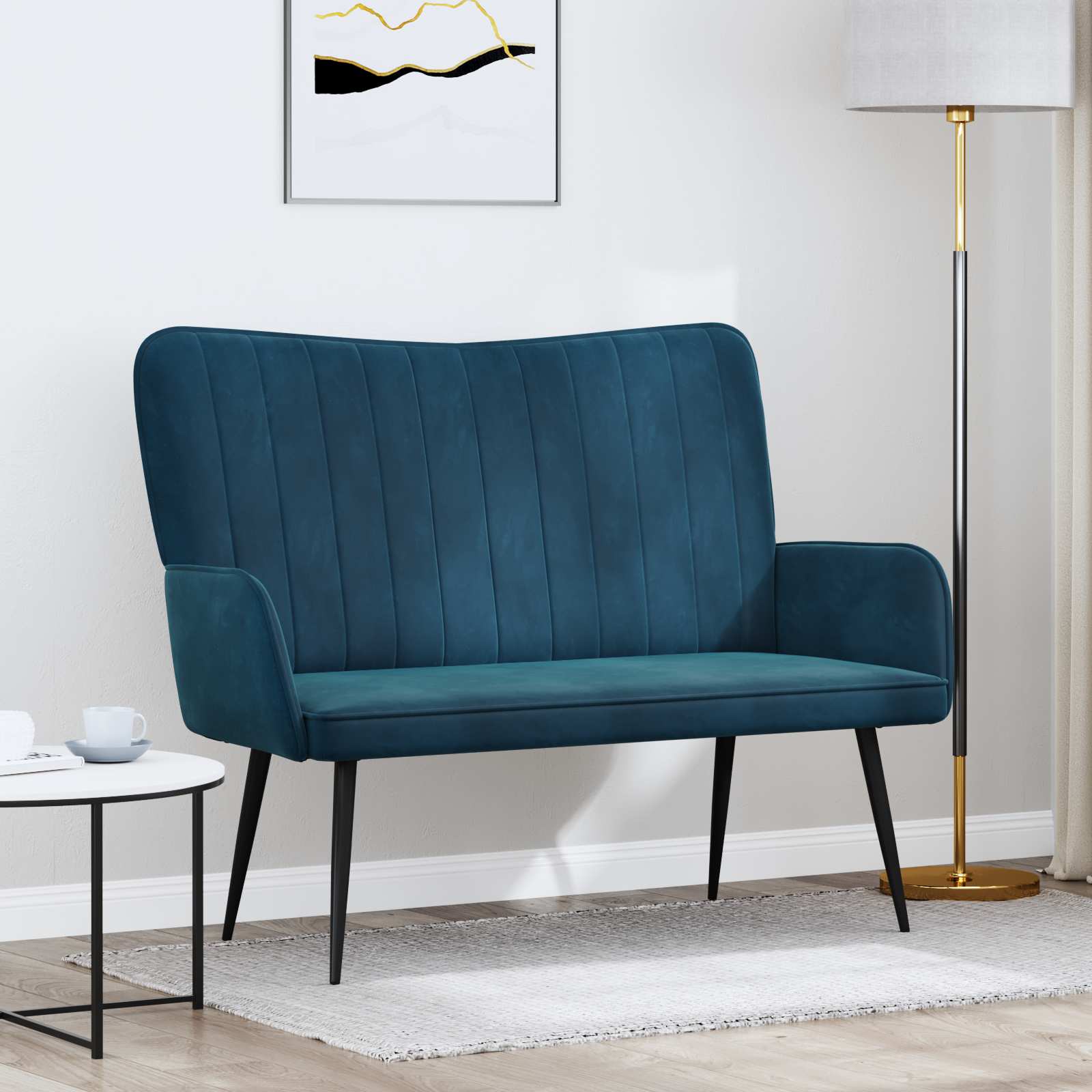 Sofa A Due Posti Blu 115 X 61 X 87 Cm Velluto