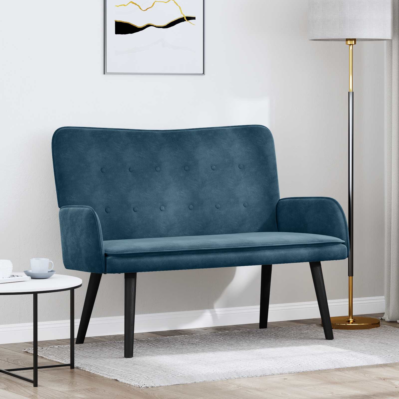 Sofa A Due Posti Blu 115 X 61 X 87 Cm Velluto