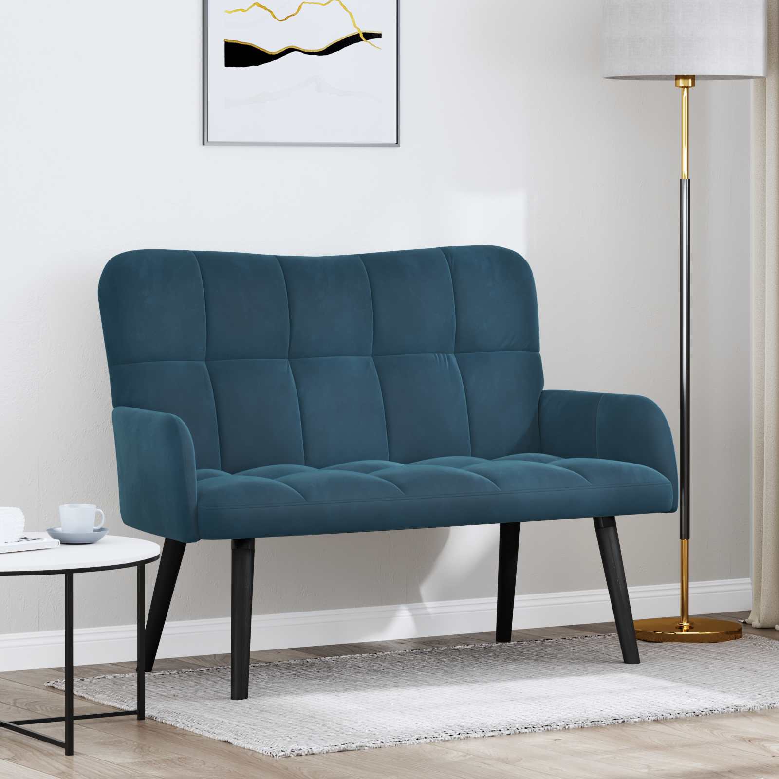 Sofa A Due Posti Blu 115 X 61 X 87 Cm Velluto