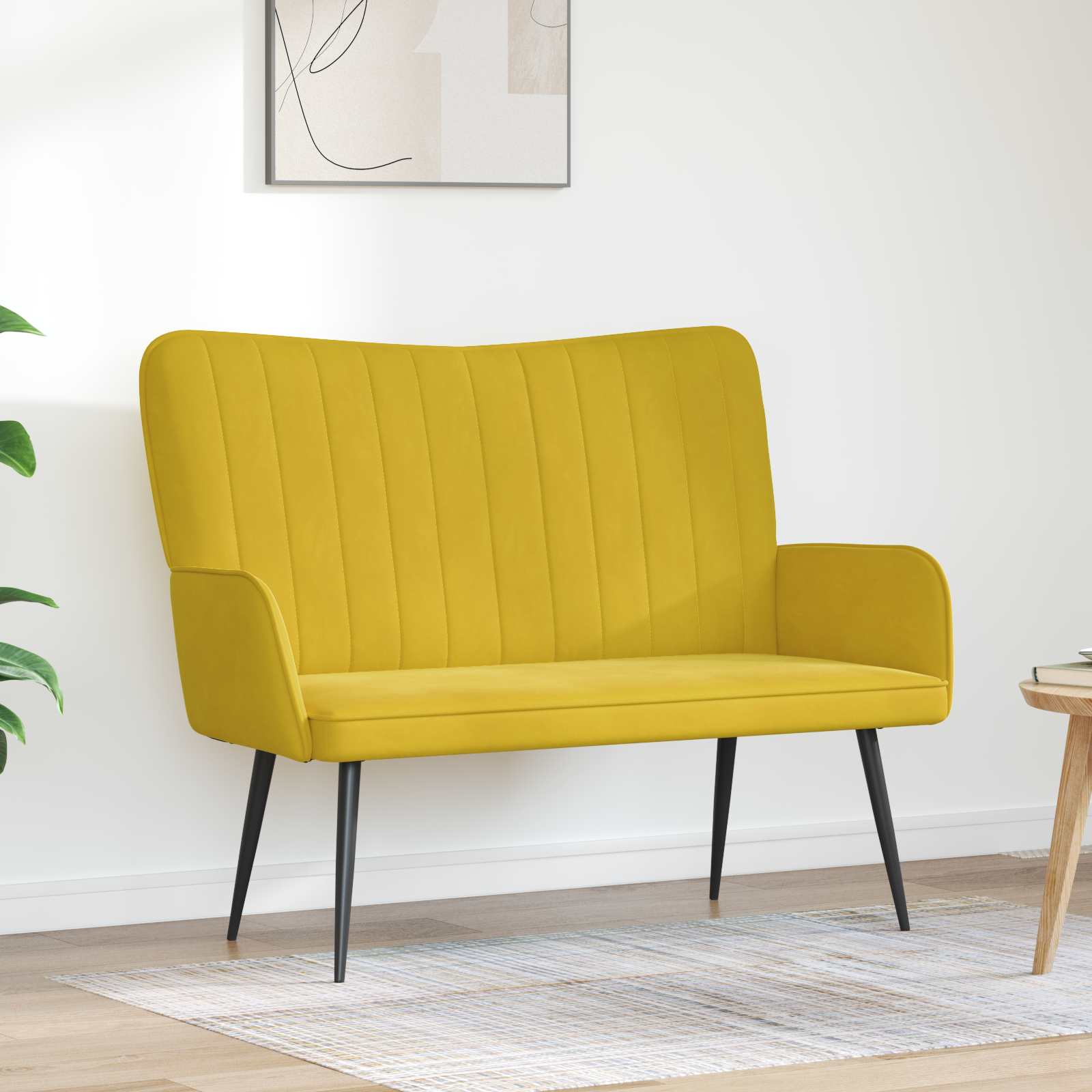 Sofa A Due Posti Giallo 115 X 61 X 87 Cm Velluto