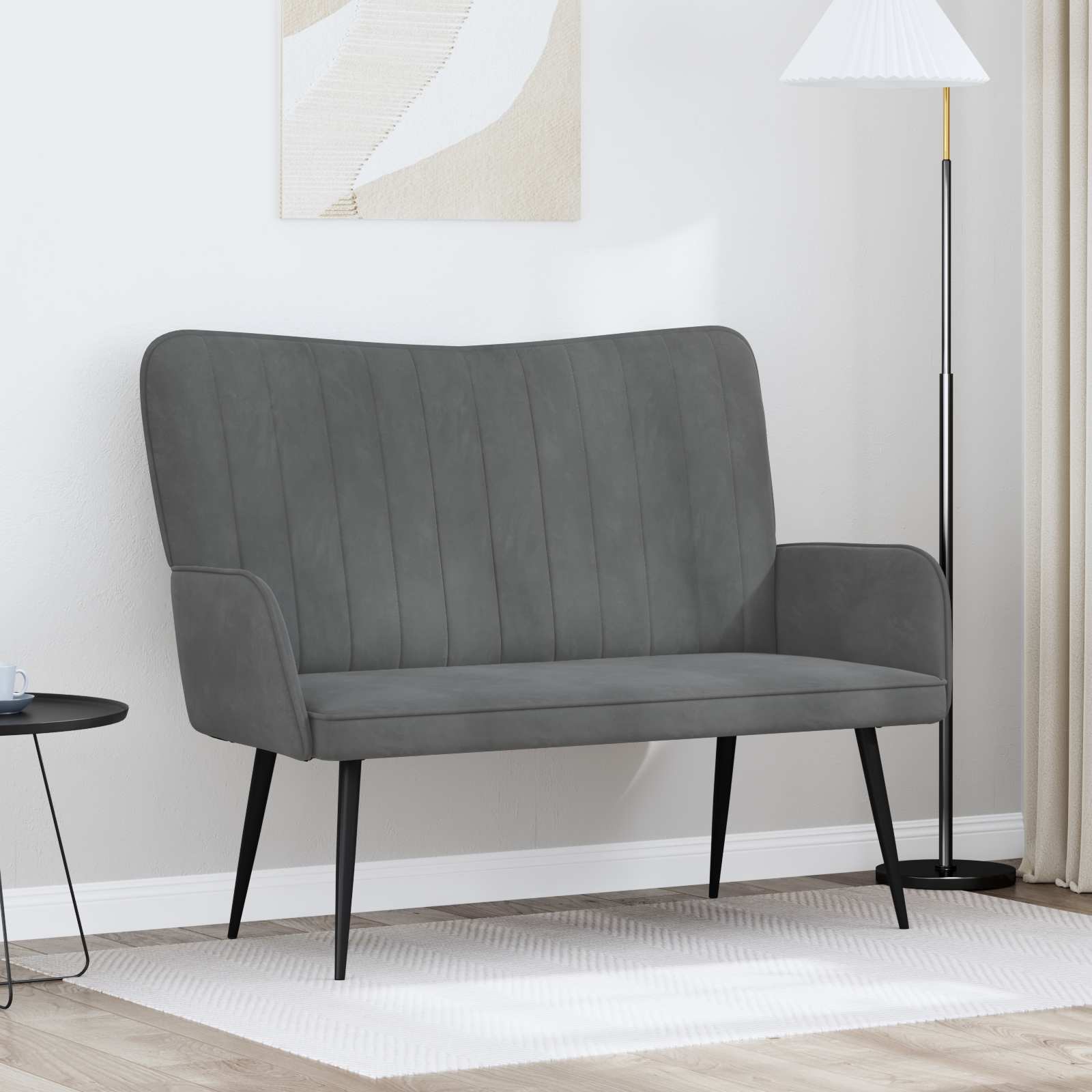 Sofa A Due Posti Grigio Scuro 115 X 61 X 87 Cm Velluto