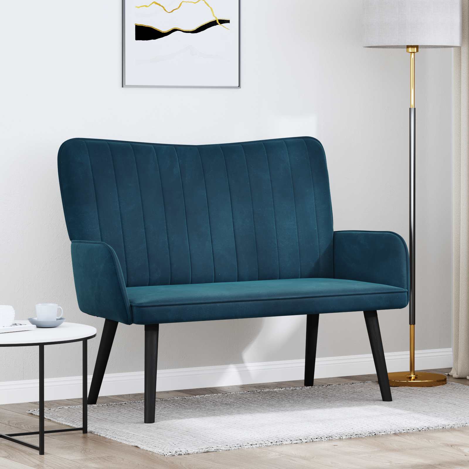 Sofa A Due Posti Blu 115 X 61 X 87 Cm Velluto