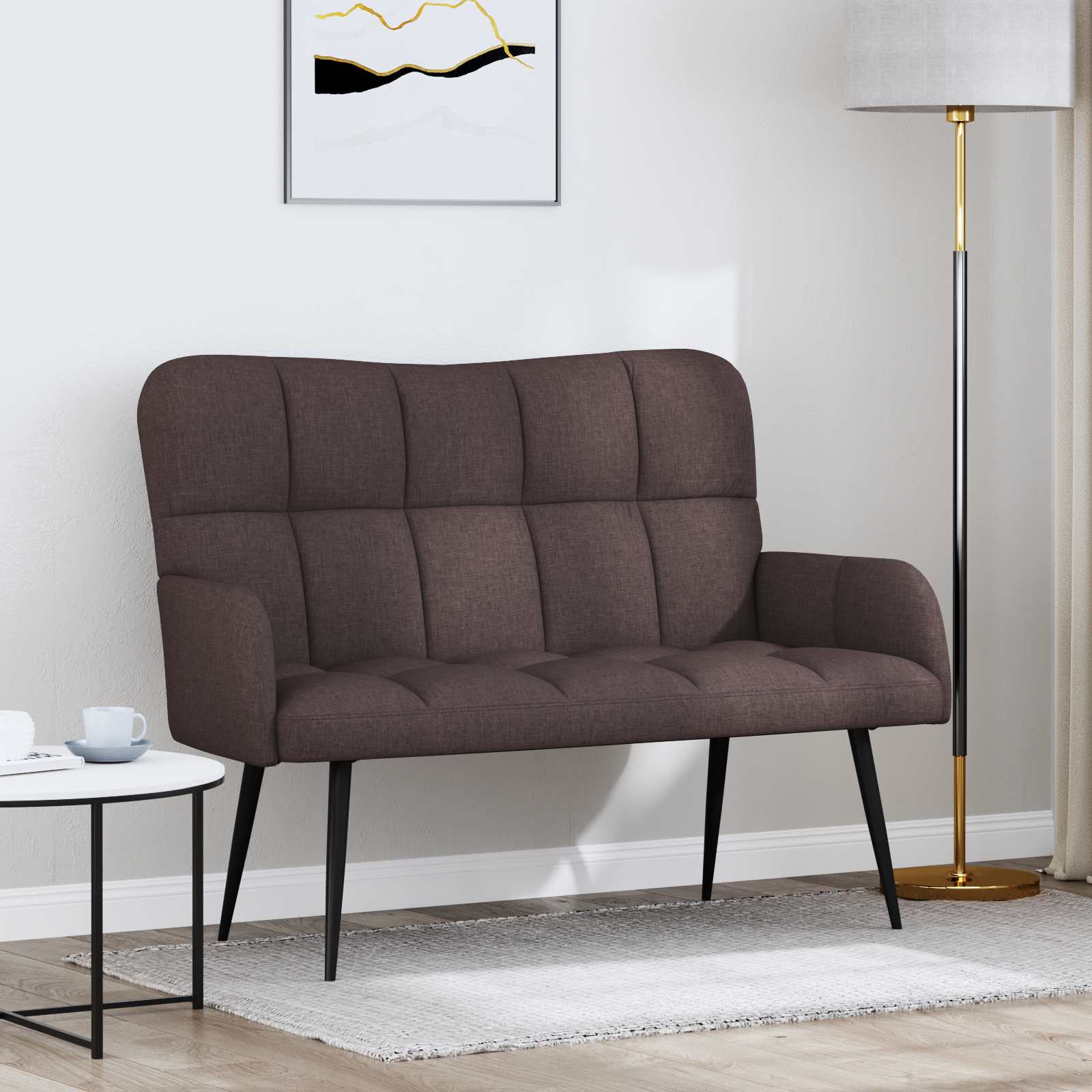Sofa A Due Posti Marrone Scuro 115 X 61 X 87 Cm Tessuto