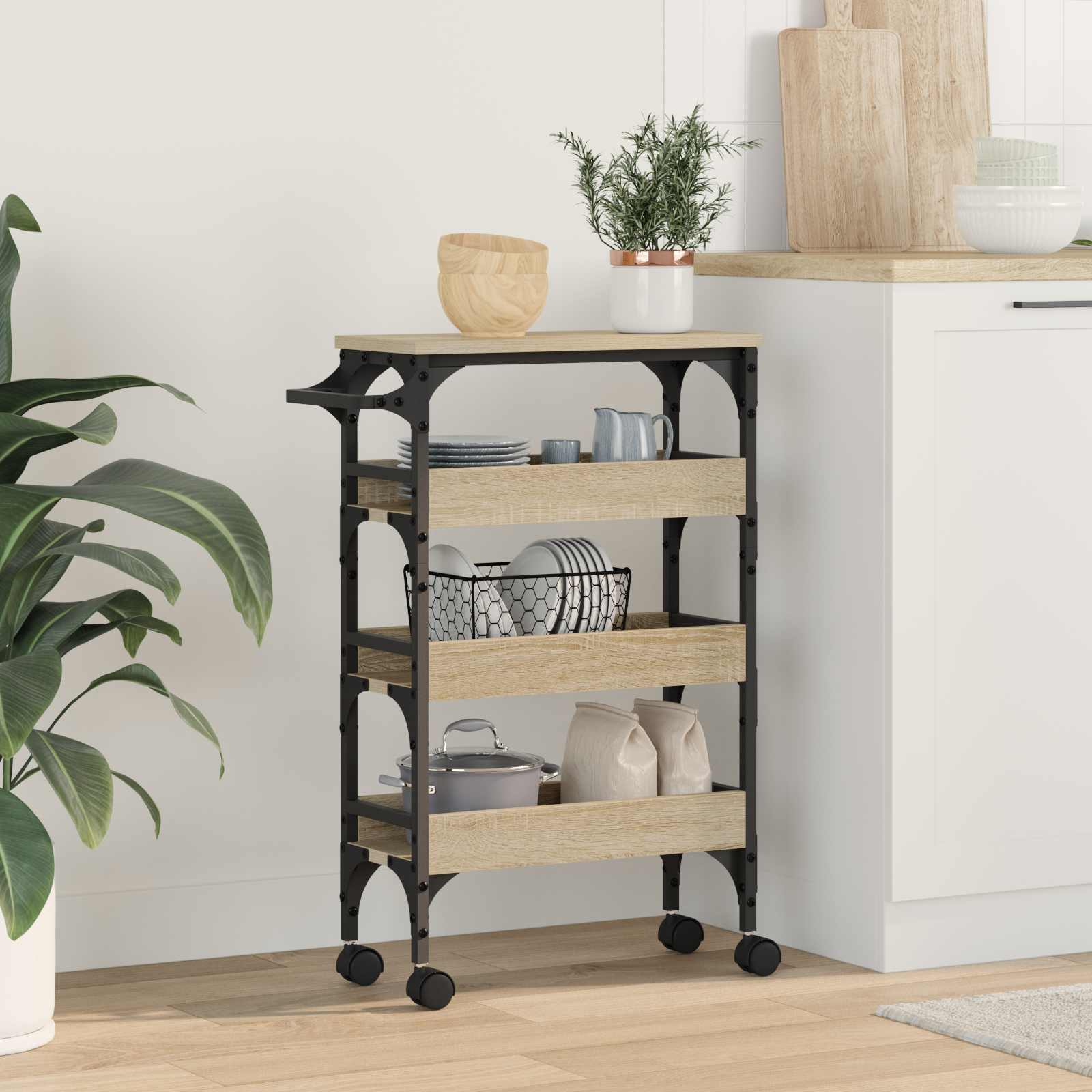 Carrello Da Cucina Rovere Sonoma 53 X 20 X 76 cm