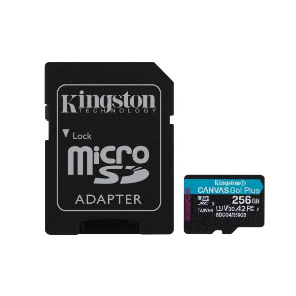 Kingston Technology Scheda microSDXC Canvas Go Plus Gen4 200MB/s A2 U3 V30 da 256 GB + adattatore (Kingston Canvas Go! Plus SDCG4/256GB 256GB Micro SD Card, UHS-1 [U3])