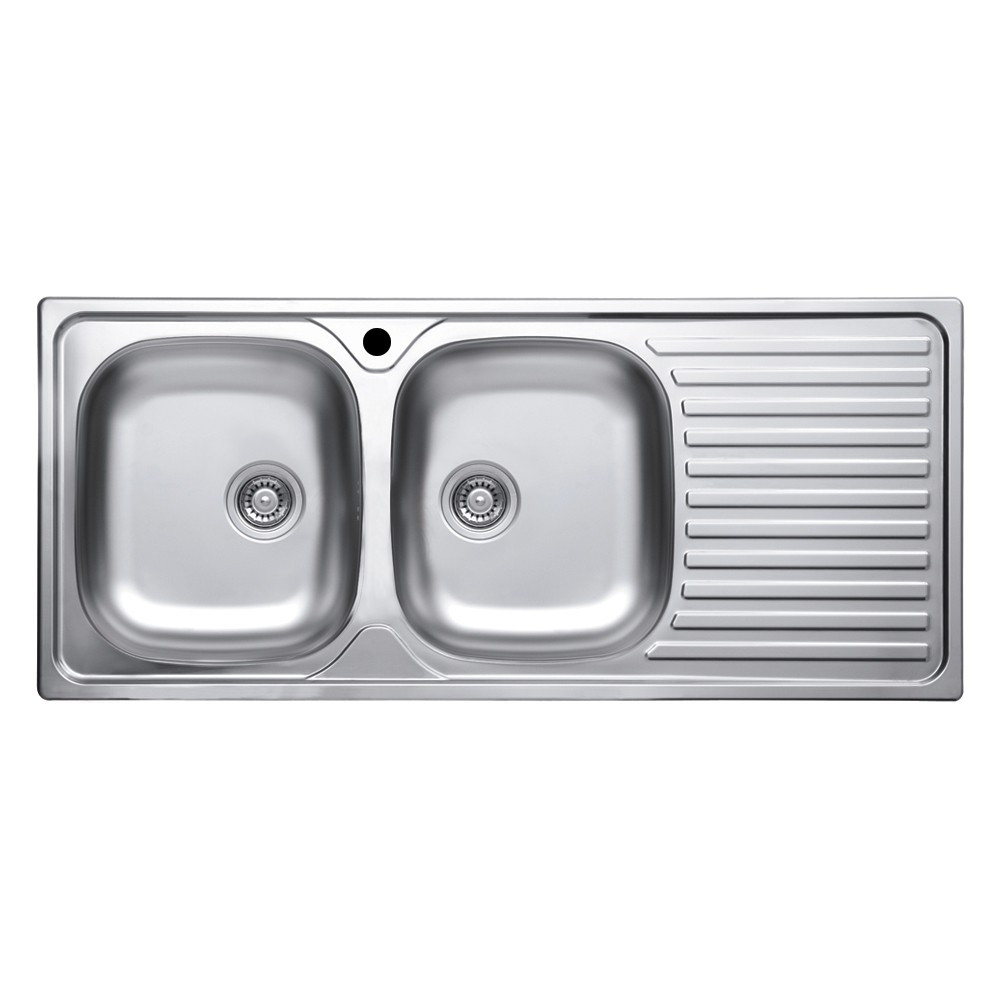 Lavello incasso cucina MP1162DX acciaio116x50 cm due vasche e gocciolatoio destro