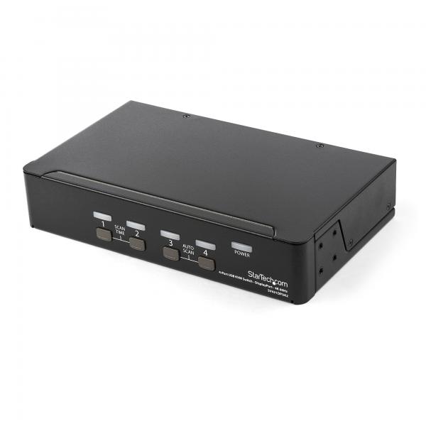 StarTech.com Switch KVM DisplayPort a 4 porte - 4K 60Hz - Schermo singolo - Switch KVM USB UHD DP 1.2 a doppia porta - Hub USB 2.0 integrato e audio - Dell, HP, Apple, Lenovo - TAA (DISPLAYPORT KVM S