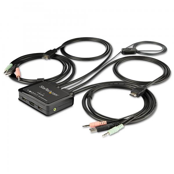 StarTech.com Switch KVM HDMI a 2 porte 4K 60Hz - Switch KVM compatto a doppia porta UHD/Ultra HD USB con cavi da 4 piedi integrati e audio - Alimentazione tramite bus e commutazione remota - MacBook