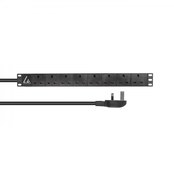 Lanview LVR-3MUK-SPD-UK8 unità di distribuzione dell'energia [PDU] 8 presa[e] AC 1.4U Nero (UK Rack mount power strip, - 1U, 13A with 8x UK socket and - 3m cable with UK plug - Warranty: 300M)