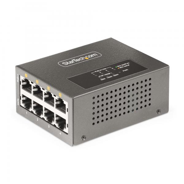 StarTech.com Iniettore PoE++ Multi-Gigabit a 4 porte, Ethernet 5/2.5/1G [NBASE-T], PoE/PoE+/PoE++ [802.3af/802.3at/802.3bt], Potenza di alimentazione 160 Watt, Montabile a parete/su guida DIN, Non ge