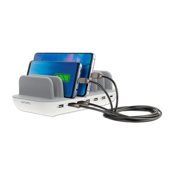 4smarts 462310 Caricabatterie per dispositivi mobili Smartphone, Tablet Grigio USB (4smarts Charging Station Office 60W white [6x USB-A and 1x USB-C])