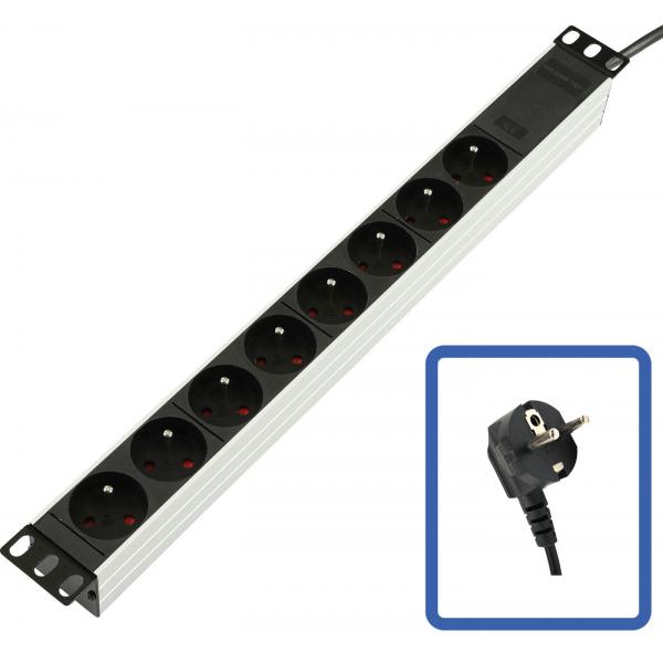 Lanview TUPS032 unità di distribuzione dell'energia [PDU] 1U Nero (POWER STRIP 19 - 8 WAY - - FULL ALUMINIUM WITHOUT SWITCH - Warranty: 24M)