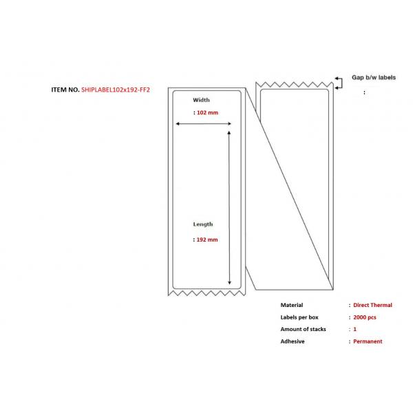 Capture SHIPLABEL102X192-FF2 etichetta per stampante Bianco (Ship-label 102 x 192mm, - Fanfold. Direct Thermal, 2000 - labels per box)