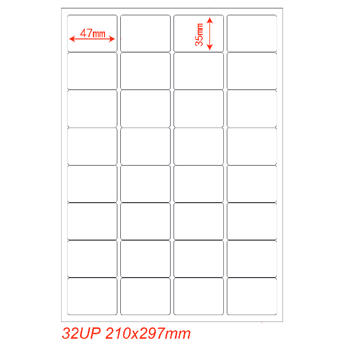 (Compatibile)Etichette adesivo formato A4 165g 47,5*35,5mm n.32 etichette/foglio (conf.100foglio)