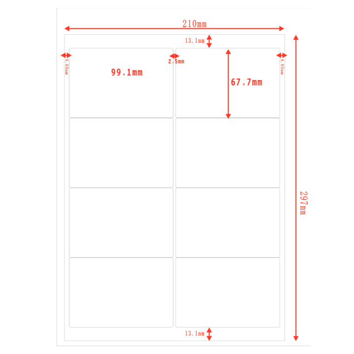 (Compatibile)Etichette adesivo formato A4 165g 99,1*67,7 mm n.8 etichette/foglio (conf.100foglio)