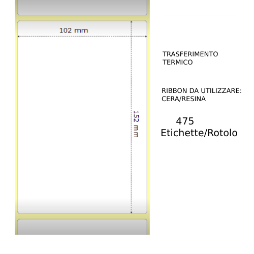 (Compatibile)Trasferimento termico Etichette permanente per ZEBRA 102mm*152mm 475pz utilizzo con Ribbon