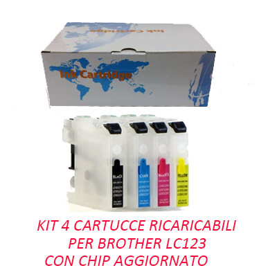 (Compatibile)Kit 4 Cartuccia ricaricabile vuota per Brother LC-123 nero ciano magenta giallo