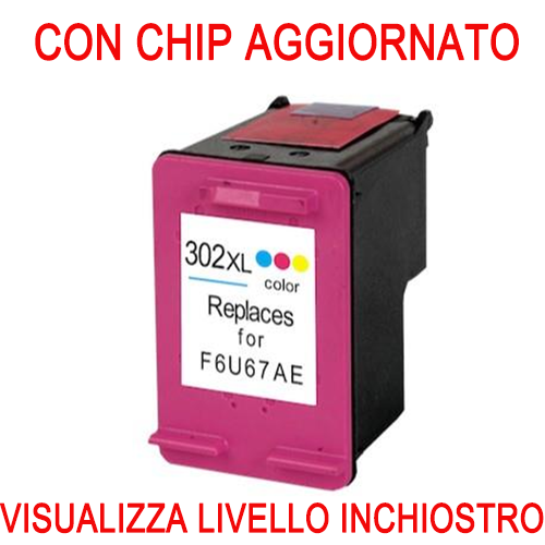 (Compatibile)F6U67AE Cartuccia rigenerata per HP 302XL colori visualizza livello inchiostro con CHIP AGGIORNATO
