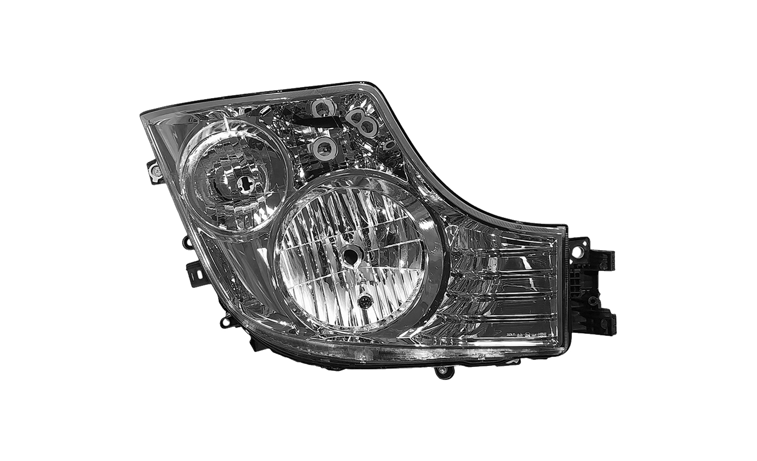 PROIETTORE DESTRO MANUALE ALOGENO 24 V CON PORTALAMPADA - SENZA LAMPADINA (H7 - H1 - PY21W - W5W) CONNETTORE RETTANGOLARE POSTERIORE CENTRALE 5 PIN ECONOMY QUALITY - MERCEDES - Actros MP4 Cabina Stre