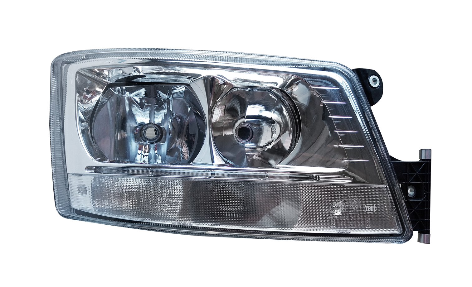 PROIETTORE DESTRO ELETTRICO ALOGENO E LED CON PORTA LAMPADA SENZA LAMPADINE (H7 - H7 - PY21W - LED) CON MOTORINO -- CONNETTORE RETTANGOLARE POSTERIORE CENTRALE 2+6 PIN CON CENTRALINA - MAN - TGS Euro
