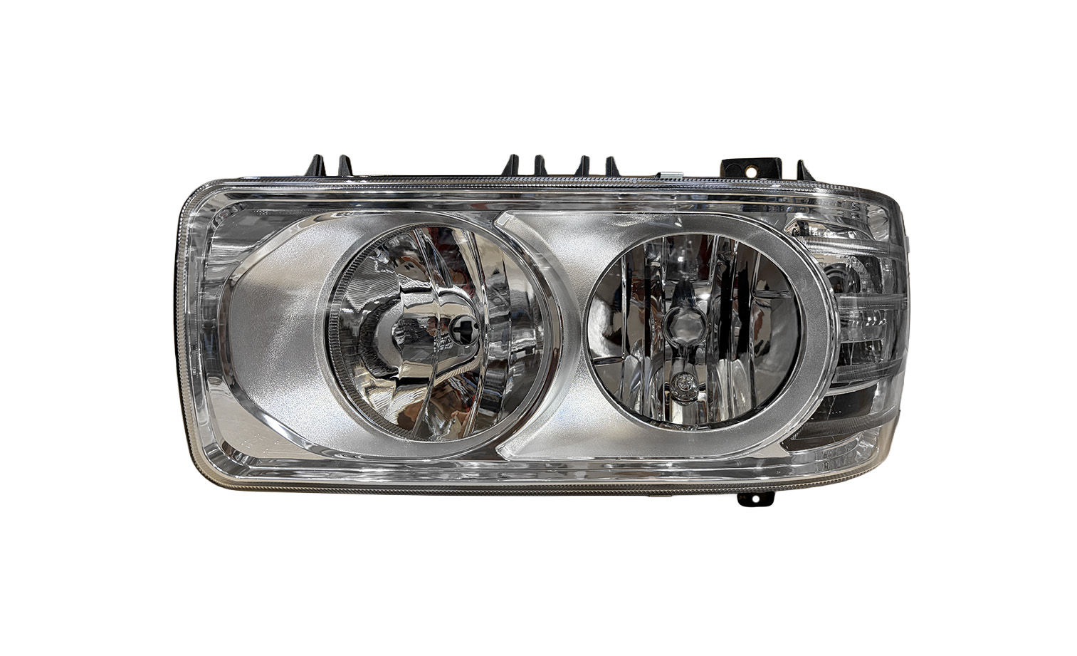 PROIETTORE SINISTRO MANUALE ALOGENO-LED 24 V CON PORTALAMPADA SENZA LAMPADINA (H7 - H1 - PY21W) CON LUCI DIURNE LED - CONNETTORE RETTANGOLARE POSTERIORE CENTRALE 8 PIN CON CENTRALINA - DAF - LF Euro