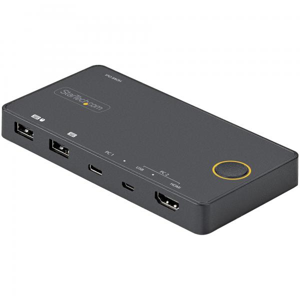 StarTech.com Switch KVM ibrido USB-A + HDMI e USB-C a 2 porte - Monitor singolo HDMI 2.0 4K 60Hz - Switch KVM compatto per desktop e/o laptop HDMI - Alimentato da bus USB - Compatibile con Thunderbol