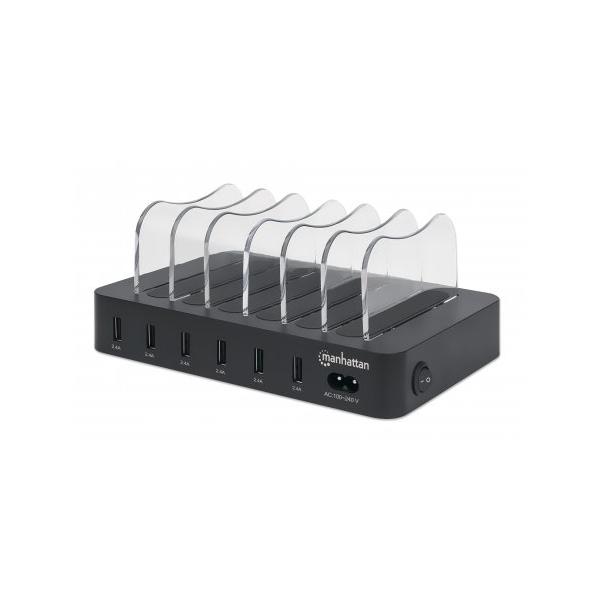 Manhattan 102254 organizzatore per stazioni di carica Nero (Charging Station, 6X Usb-A - Ports, Outputs: 6X 2.4A, - Smart Ic, Led Indicator Lights, Black, Three Year Warranty, Box - Warranty: 12M)