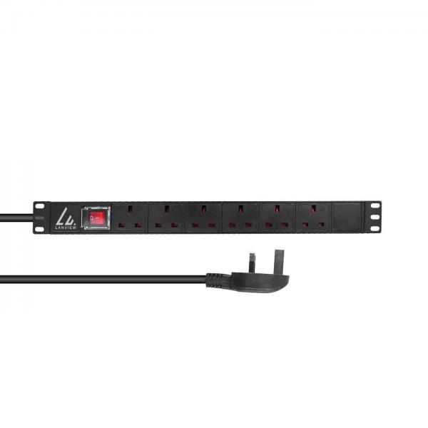Lanview LVR-3MUK-SW-UK6 unità di distribuzione dell'energia [PDU] 6 presa[e] AC 1U Nero (UK Rack mount power strip - 19, 1U, 13A with 6 x UK - socket and 3m cable with UK plug - Warranty: 300M)