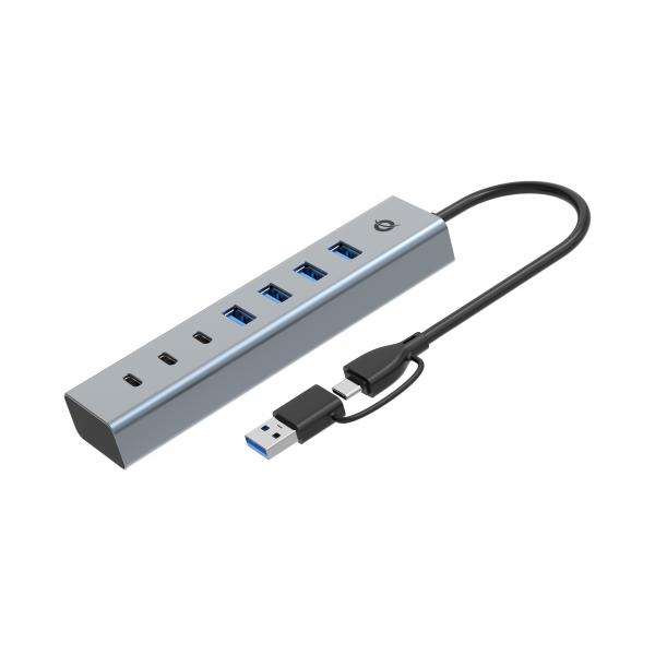 Conceptronic HUBBIES20G hub di interfaccia USB 3.2 Gen 1 [3.1 Gen 1] Type-C 5000 Mbit/s Grigio (7-Port Usb 3.0 Hub, 5Gbps, - Usb-C X 3, Usb-A X 4 - Warranty: 12M)