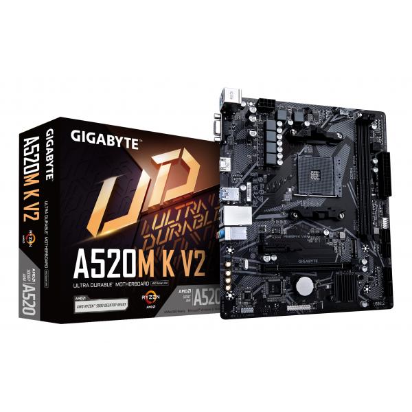 GIGABYTE Scheda madre A520M K V2 - Supporta CPU AMD Ryzen serie 5000 AM4, fino a 5100MHz DDR4 [OC], PCIe Gen3 x4 M.2, LAN GbE, USB 3.2 Gen 1 (Gigabyte A520M K V2 Ultra Durable AMD AM4 Socket Motherbo
