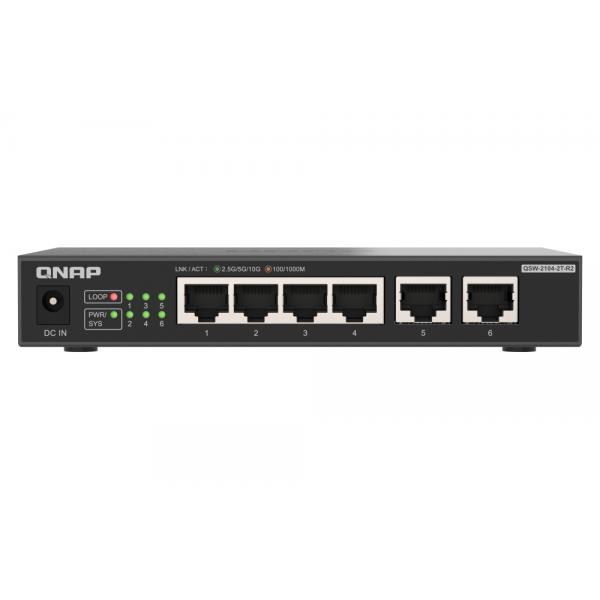 QNAP QSW-2104-2T-R2 switch di rete Non gestito 10G Ethernet [100/1000/10000] Desktop Nero (QSW-2104-2T-R2 2 ports 10GbE RJ45 5 ports 2.5GbE RJ45 unmanaged switch)