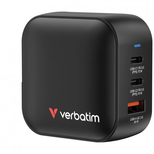 Verbatim Mini GaN Charger 70W Universale Nero AC Ricarica rapida Interno (Mini GaN Charger 70W 3 Port - US/EU/UK - Warranty: 24M)