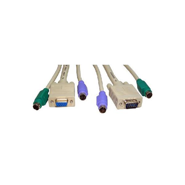 Cables Direct EX-555 cavo per tastiera, video e mouse Beige 10 m (10m 2x M-M PS/2 & 1x SVGA M-F KVM Cable)
