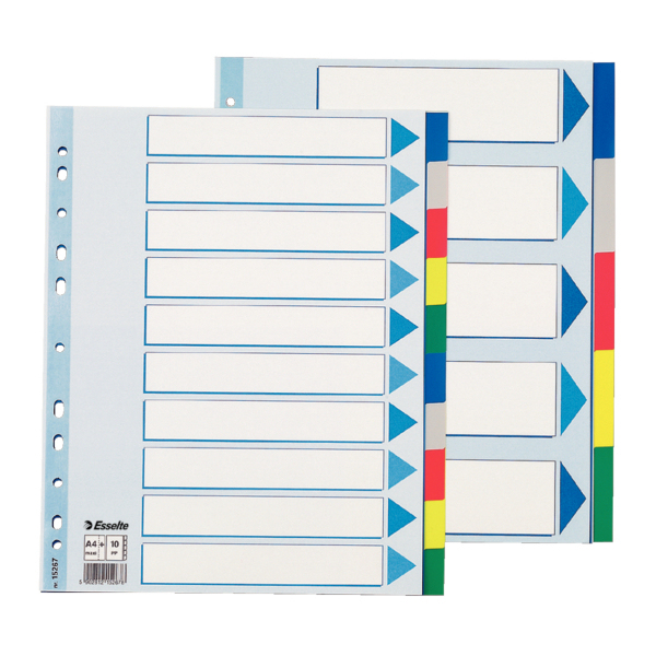 Esselte Plastic tabs, A4 Indice a linguetta vuota Cloruro di polivinile [PVC] (Esselte faneblade PP A4 maxi 5-delt fa)