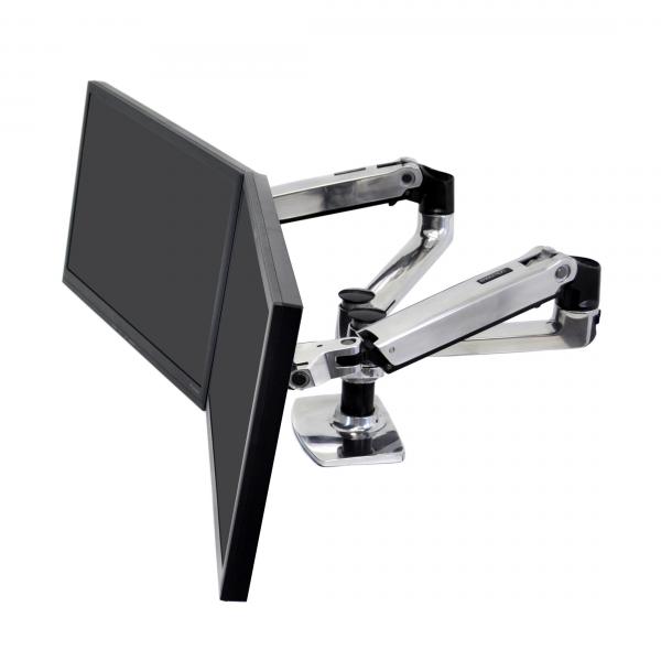 Ergotron LX Series 45-245-026 Supporti a parete per TV 68,6 cm [27] Scrivania Argento (LX DUAL SIDE BY SIDE ARM POLISH - 27IN 18.1KG LIFT33 MIS-D 10Y WA)