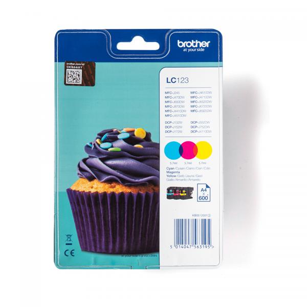 Brother LC123RBWBP cartuccia d'inchiostro 3 pz Originale Ciano, Magenta, Giallo (BROTHER LC123 RAINBOW PACK INK INK CARTRIDGE)