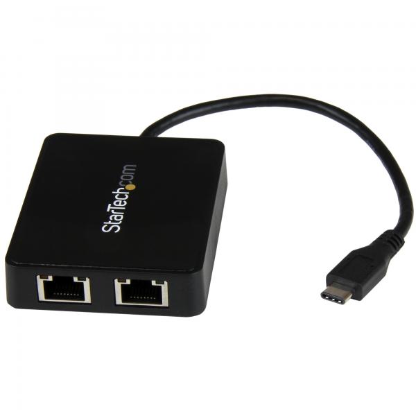 StarTech.com Adattatore di Rete USB-C a doppia uscita Ethernet Gigabit con porta USB tipo-A (USB C DUAL GIGABIT ETHERNET - ADAPTER DONGLE WITH USB PORT)