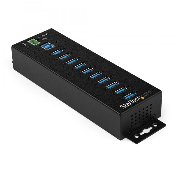 StarTech.com Hub USB 3.0 industriale a 10 porte con adattatore di alimentazione - Protezione contro le sovratensioni - Hub di trasferimento dati USB 3.0 industriale in metallo - Montabile su guida DI