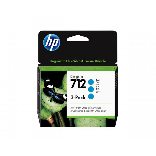 HP Confezione da 3 cartucce di inchiostro ciano originale DesignJet 712 da 29 ml (HP 712 3-PACK 29-ML CYAN - DESIGNJET INK CARTRIDGE)