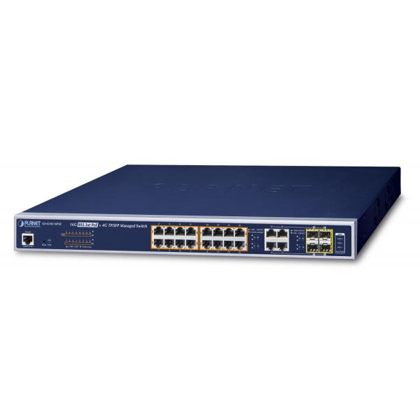 PLANET GS-4210-16P4C switch di rete Gestito L2/L4 Gigabit Ethernet [10/100/1000] Supporto Power over Ethernet [PoE] 1U Blu (IPv6/IPv4, 16-Port Managed - 802.3at POE+ Gigabit Ethernet - Switch + 4-Por