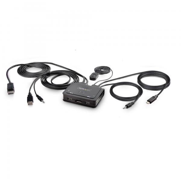 StarTech.com C2-D46-UAC-CBL-KVM switch per keyboard-video-mouse [kvm] Nero (Startech 2-Port Hybrid USB-C DisplayPort Cable KVM Switch, 4K 60Hz, Compact KVM with 6ft/1.8m USB-A/DisplayPort/Audio & 4ft