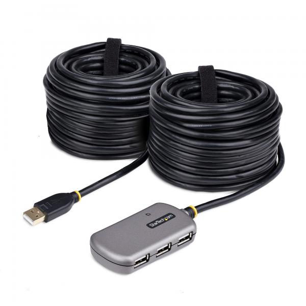 StarTech.com Cavo di Prolunga USB 2.0 da 24m con Hub di Estensione a 4 Porte USB-A, Cavo ripetitore USB attivo, Cavo Prolunga alimentato, alimentatore opzionale da 10 W incluso, protezione ESD (USB E