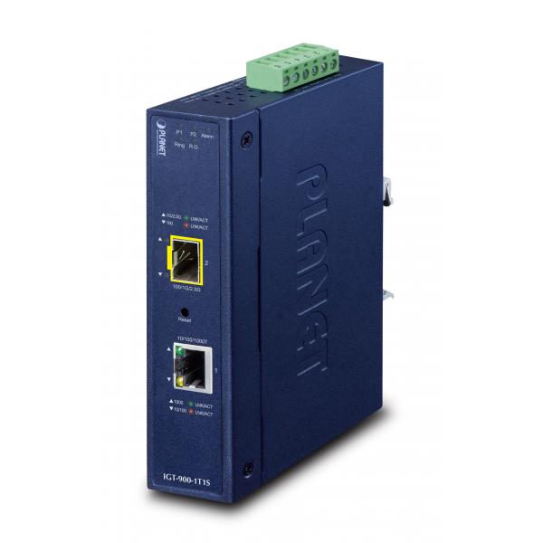 PLANET Industrial 1-Port convertitore multimediale di rete Interno Blu (Industrial 1-Port - 10/100/1000T + 1-Port - 100/1000/2500X SFP Managed Media Converter - Warranty: 36M)