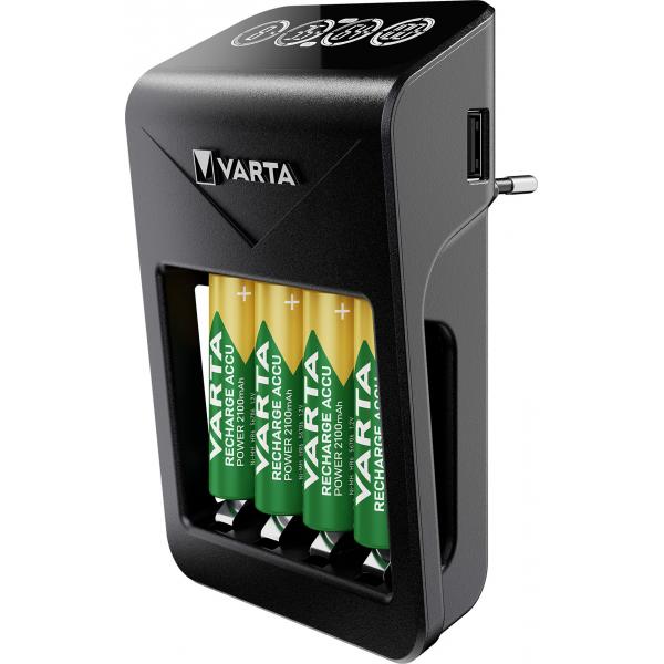 Varta LCD Plug charger+ AA & AAA [[Batterie ricaricabili NiMH incl. 4x AA 2100 mAh accu], nero (57687 Household Battery Ac - Warranty: 12M)