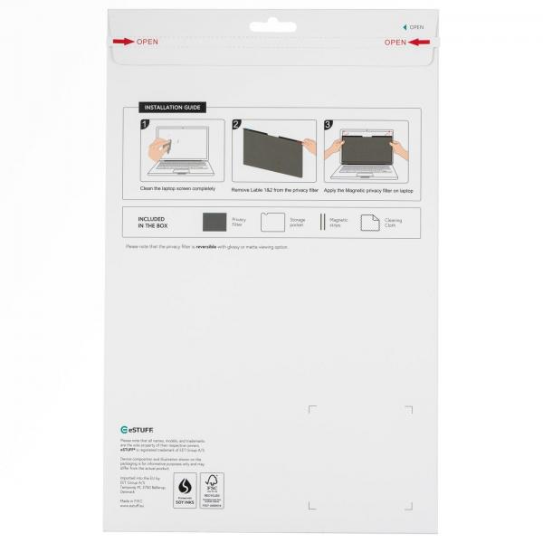 eSTUFF GLBM13293190 schermo anti-riflesso 33,8 cm [13.3] Computer portatile Filtro per la privacy senza bordi per display (Magnetic Privacy Filter 13.3 - 293 mm x 190 mm 16:10 - Warranty: 24M)