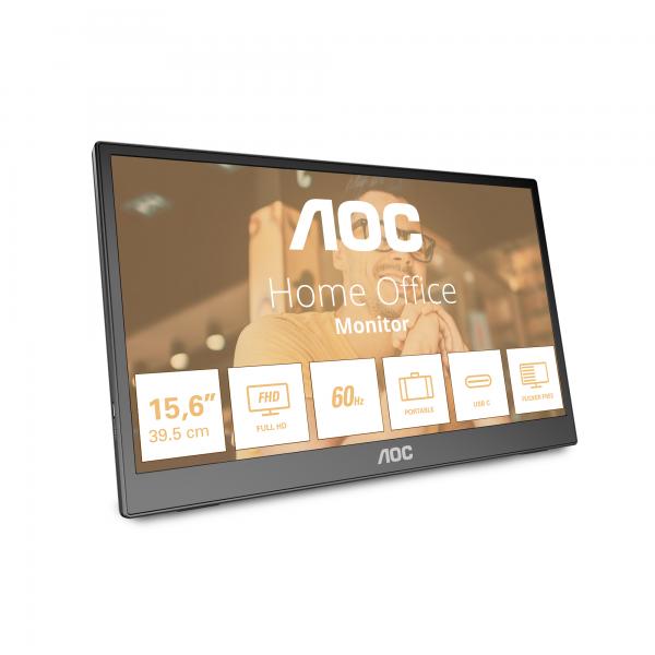AOC 16T3EA TV e monitor portatile Nero 39,6 cm [15.6] 1920 x 1080 Pixel (AOC 16T3EA - LED monitor - 16 [15.6 viewable] - portable - 1920 x 1080 Full HD [1080p] @ 60 Hz - IPS - 250 cd/m? - 700:1 - 4 m