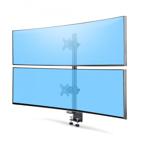 StarTech.com Supporto da scrivania per 2 monitor impilati verticalmente, doppio 49, capacità totale 32 kg, morsetto a C, sistema VESA a sgancio rapido, schermo panoramico 16:9/ultrawide 32:9, TAA (DU