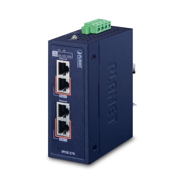 PLANET IPOE-270 switch di rete Supporto Power over Ethernet [PoE] Blu (IP30 Industrial 2-Port - Multi-gigabit 802.3bt PoE++ - Injector IPOE-270, Power over Ethernet [PoE], Wall mountable - Warranty: