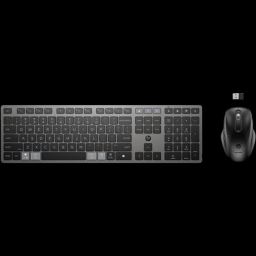 HP Combinazione di tastiera e mouse wireless ricaricabili multidispositivo 725 (HP 725 - Set mouse e tastiera - multi-dispositivo, ricaricabile, profilo ultra basso, rilevamento automatico del sistem